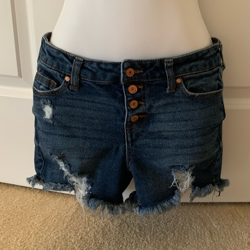 Celebrity Pink High Rise Button Fly Ripped Denim Shorts - Picture 2 of 4